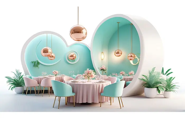 Restaurant Dining Space Setup 3D Design Art Illustration image